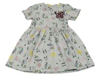 Sivé melírované šaty s jednorožcami