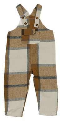 Béžovo-bielo-sivé kockované na traké nohavice