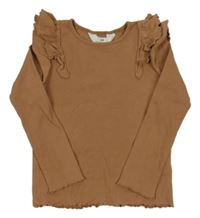 Béžové žebrované triko s volánky H&M