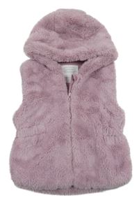 Fialovorůžová kožešinová zateplená vesta s kapucí Primark