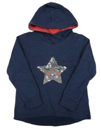 Tmavomodrá mikina s hvězdou z flitrů a kapucňou Topolino