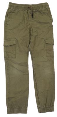 Khaki plátenné cargo cuff nohavice Denim Co.
