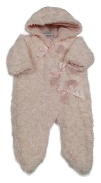 Světlerůžová kožešinová zateplená kombinéza s mašličkami a kapucí Cutey Couture