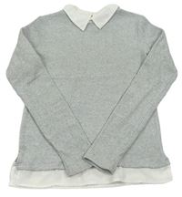 Sivý melírovaný rebrovaný úpletový sveter so všitou halenkou PRIMARK