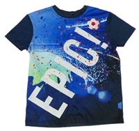 Tmavomodro-modrý sportovní fotbalový dres s nápisom a stadionem George
