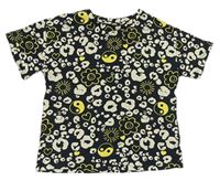 Čierno-smotanové vzorované tričko so smajlíkmi a sluníčky a srdiečkami Next