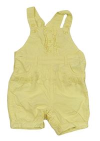 Žluté plátěné laclové kraťasy s květy a volánky Mothercare 