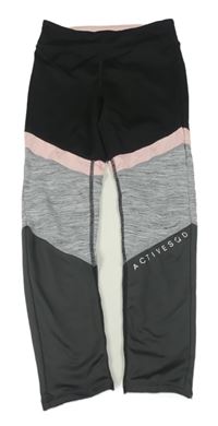 Černo-světlerůžovo-šedo-tmavošedé sportovní legíny s nápisem H&M