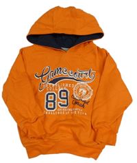 Tmavooranžová mikina s nápismi a číslom a kapucňou INFINITY KIDS
