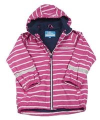Tmavorůžovo-biela pruhovaná nepromokavá jarná bunda s nápisom a odopínacíá kapucňou