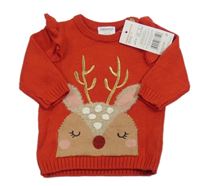 Nové - červený sveter so sobom a volánikmi F&F