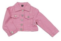 Ružová rifľová crop bunda s vyšúchaním SHEIN