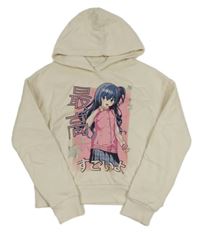 Smotanová crop mikina s dívkou a kapucňou C&A
