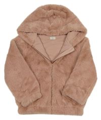 Pudrová kožešinová podšitá bunda s kapucí F&F