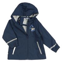 Tmavomodrá neopromokavá bunda s buldozerem a kapucňou lupilu