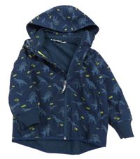 Tmavomodrá softhellová bunda s dinosaurami a odopínacíá kapucňou H&M