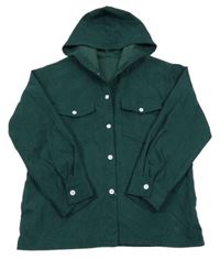 Smaragdová manšestrová košile s kapucí SHEIN