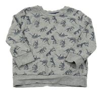 Sivá melírovaná mikina s kostrami dinosaurů George