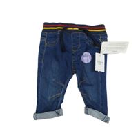 Nové - modré teplákové rifle s úpletovým pasem s pruhy Nutmeg