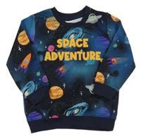 Čierno-petrolejová mikina s planetami a nápismi babyhug