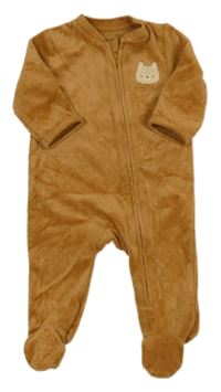 Hnědý žebrovaný sametový overal se zvířátkem KIABI