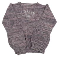 Svetloružová -tmavosivý melírovaný sveter s nápismi DJ DUTCH JEANS