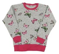 Sivo-tmavoružová melírovaná bodkovaná á tepláková mikina s motýlikmi