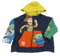Tmavomodro/zeleno-modrá prepínaci oversize mikina s Toy Story a kapucňou George