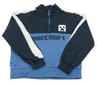 Tmavomodro-modro-biela mikina s Minecraft