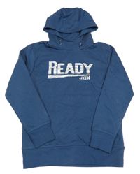 Tmavomodrá mikina s nápisom a kapucňou YIGGA