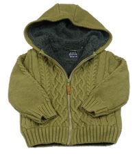 Khaki vzorovaný propínací zateplený svetr s kapucí Next