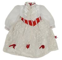 Nové - Bílo-červeno-smetanové šaty s volánky a růžemi a deštníky - Mary Poppins  Disney