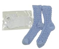 Nové - 2Set - Biele členkové ponožky s čipkovým volánkem + modrofialové vzorované teplákové ponožky