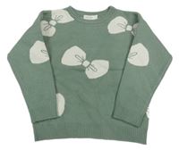 Olivovošedý úpletový sveter s mašľami ORCHESTRA