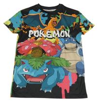 Černo-barevné skvrnité sportovní tričko s pokémony 