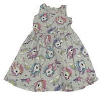 Sivé melírované šaty s jednorožcami a duhami H&M