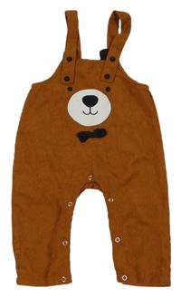 Hnědé manšestrové laclové kalhoty s medvídkem 