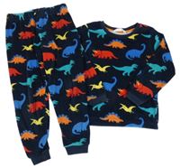 Tmavomodré plyšové pyžamo s barevnými dinosaury M&S