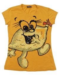 Pomerančové tričko s obrázkem s flitry NAMSO