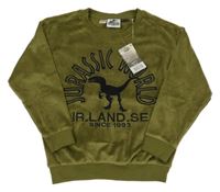 Nové - khaki plyšová mikina s dinosaurem - Jurský svět
