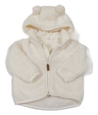 Smetanová chlupatá bunda s kapucí s oušky H&M