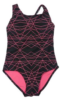 Čierno-ružové vzorované jednodielne plavky Next
