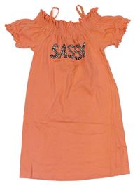 Oranžové bavlnené šaty s nápismi