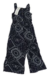 Tmavomodrý vzorovaný ľahký culottes overal George