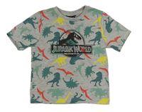 Sivé melírované tričko s dinosaury - Jurský svět