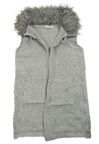 Šedý melírovaný svetrový cardigan s kožešinou Primark