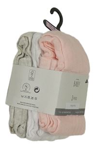 Nové - 3x žebrované punčocháče - růžové + bílé + světlešedé melírované George