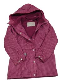 Fuchsiovo-vínová kockovaná šušťáková zateplená bunda s kapucňou Pepperts