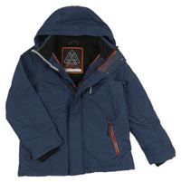 Tmavomodrá šusťáková zateplená bunda s kapucí Next