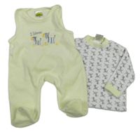 2set - Světležluté sametové dupačky se zbrami + bílé sametové triko Dimo